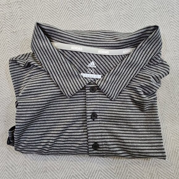 Adidas Golf 2-Button Polo Men's 2XL Gray Black Horizontal Stripe NWT Performance - Picture 16 of 16